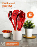 Kitchen Utensils Set, 13PCS Silicone Cooking Utensils, Heat Resistant Kitchen Utensil Spatula Set for Nonstick Cookware, Wooden Handles Kitchen Gadgets Tools Set (RED) by CozyNest Decor