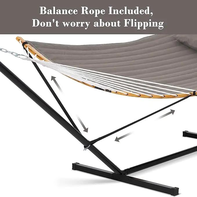 SUNCREAT Hammocks Portable Hammock with Frame, Backyard Double Hammock with Curved Spreader Bar, Brown, photo 8 of 8