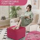 MeMoreCool Square Stuffed Pouf Ottoman Foot Rest, Floor Pouf Foot Stool with Foam Chunk Filling, Soft Stuffed Ottoman Footrest for Living Room by CozyNest Decor