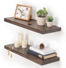 Fun Memories Floating Shelves for Wall, 24"x9.3" Rustic Solid Elm Wood Shelves, Heavy-Duty Wall Mounted Shelves with Invisible Brackets, Set of 2 for Living Room, Bedroom, Kitchen, Walnut Finish by CozyNest Decor