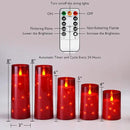 Homemory Acrylic Flameless Candles with Embedded Star String Fairy Lights, Battery Operated Candle, LED Candles, Fake Candles with Remote Control and Timer, Red, Set of 5(H4 5" 6" 8" 8") by CozyNest Decor