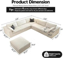 118" Cloud Couch Oversized Modular Sectional Sofa for Living Room,Modern Sofa with Deep Seat，6 Seater Boneless Couch,Comfy Upholstered Corduroy Couches for Apartment, Studio, Office,Bedroom，White by CozyNest Decor