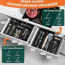 Bamboo Drawer Organizer, Cutlery Silverware Organizer for Kitchen Drawer, Stackable Utensil Organizer, 2 Pcs Flatware Organizer, Wooden Storage Box Tray (Black, 12 X 6 X 2 Inch) by CozyNest Decor