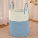 Large Woven Laundry Basket Hamper,100L Cotton Rope Storage Bin for Blankets,Toys and Clothes,Decorative Tall Nursery Hamper for Living Room,Baby Nursery,Bathroom and Bedroom,White and Blue by CozyNest Decor