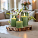 Homemory Green Glass Flameless Candles, Battery Operated LED Pillar Candles with Remote Control and Timer, Radiance Candles, Real Wax, Set of 3,D3 xH4 5" 6" by CozyNest Decor