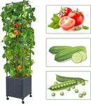LINEX Raised Garden Bed Planter Box with Trellis, 56.7” Tomato Planters for Climbing Plants Vegetable Vine Flowers Outdoor Patio, Tomatoes Cage w/Self-Watering & Wheels by GreenHaven Gardens