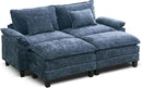 URRED Modular Sectional Sofa Comfy Cloud Couch, Modern Chenille Sofa Sleeper Deep Seat Couches with Ottoman/Pillows for Living Room (Blue, 82.6''- 2 Ottomans) by CozyNest Decor