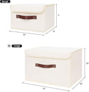 ANMINY Storage Bin with Lid Storage Boxes with PU Leather Handles PP Plastic Board Decorative Foldable Lidded Cotton Linen Fabric Home Cubes Baskets Closet Organizer Container - Beige, Large Size by TinyTreasures Baby Boutique