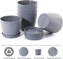 7 Inch Plant Pots Bulk, 6 Pack Plastic Planters with Drainage Holes and Saucers for Indoor Outdoor House Plants and Flowers, Grey by GreenHaven Gardens