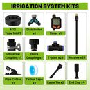 Drip Irrigation Kit - 100 FT. Hose Sprinkler System with 360° nozzles and T-connectors for Gardens, lawns, Plants, Flower beds, Trees, patios and hydroponics (Closeable nozzle-28) by GreenHaven Gardens