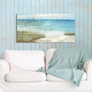 Beach Sea Canvas Wall Art: Coastal Reed Hand Painting Abstract Blue Ocean Sailboat Nautical Picture Modern Seascape Grass Path Artwork Decor for Living Room Bathroom Bedroom by CozyNest Decor