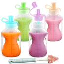 Silicone Reusable Baby Food Pouches with Straws, 4 Pack Leakproof Refillable Squeeze Pouches, Dishwasher, Freezer, Microwave Safe, 5OZ Baby Food Storage for Homemade Puree, Yogurt by TinyTreasures Baby Boutique
