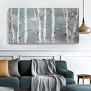 amatop Large Tree Wall Art Hand-Painted Landscape Forest Oil Painting Gallery Wrapped Framed Canvas Gold Bird Artwork 'White Birch at Night' for Living Room Bedroom Office Decor Teal White 48"x24" by CozyNest Decor