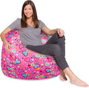 Posh Creations Bean Bag Chair for Kids, Teens, and Adults Includes Removable and Machine Washable Cover, Canvas Multi-Colored Hearts on Pink, 48in - X-Large by TinyTreasures Baby Boutique