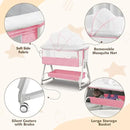Baby Bassinet Bedside Sleeper for Baby,Bedside Bassinet with Wheels and Storage Basket, 6 Height Adjustable Bedside Crib(Upgrade Pink) by CozyNest Decor