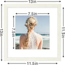 Vittanly 12x12 Picture Frames Set of 9, Shatter Resistant Plexiglass, Display 8x8 Pictures with Mat or 12x12 without Mat, Photo Frames for Wall Mount, Engineered Wood, Whitemist