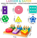 Wooden Sorting & Stacking Toys, Montessori Toys for 1 2 3 Years Old Toddlers, Shape Sorter Puzzles with 24-Piece Large Geometric Blocks & 12 Word Cards, Gift for 12+ Months Baby Boys Girls by TinyTreasures Baby Boutique
