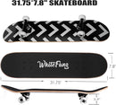 WhiteFang Skateboards for Beginners, Complete Skateboard 31 x 7.88, 7 Layer Canadian Maple Double Kick Concave Standard and Tricks Skateboards for Kids and Beginners by TinyTreasures Baby Boutique