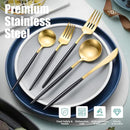 Matte Black Gold Silverware Set for 6,Modern Stainless Steel Brushed Cutlery Set,30-Pieces Heavy Duty Flatware Set,Knives Spoons and Forks Set Utensils Set, Satin Finish, Dishwasher Safe by CozyNest Decor