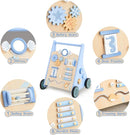 Beright Wooden Baby Walker Push and Pull Learning Activity Walker with Wheels Montessori Walker Toy Multiple Activities Center Develops Motor Skills & Stimulates Creativity (Blue) by TinyTreasures Baby Boutique