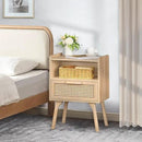 Lerliuo Rattan Nightstand, Boho Side Table with Drawer Open Shelf, Cane Accent Bedside End Table with Solid Wood Legs for Bedroom, Dorm and Small Spaces (Natural) by CozyNest Decor