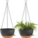 12 Inch Hanging Baskets 2 PC with Chains, Self-Watering Hanging Planters for Indoor Outdoor Plants, Plastic Hanging Flower Pots,Black Brown by CozyNest Decor