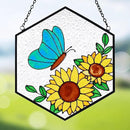 Stained Glass Butterfly Sunflower Suncatcher Window Hanging Ornament, Light Transmission Hand Paint Sun Catchers for Women Gifts, for Lover by GreenHaven Gardens