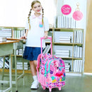 Girls Rolling Backpack, Cute Flamingo Roller Wheels Kids Bookbag - Wheeled Elementary School Bag - 3PCS Flamingo by TinyTreasures Baby Boutique