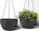 2 Pack 12 Inch Large Hanging Planters with Chains Self Watering Black Plastic Hanging Pots for Indoor Outdoor Plants, Garden Porch Home Decor，Black by GreenHaven Gardens