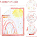 4-Piece Crib Bedding Set for Girls, Includes Comforter, Fitted Crib Sheet, Crib Skirt, and Diaper Stacker, Pink Rainbow by TinyTreasures Baby Boutique