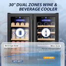Tylza 30 Inch Wine and Beverage Refrigerator, Dual Zone Wine Beverage Cooler 30" with French Door, Under Counter Wine Beer Fridge Built-In or Freestanding, Holds 29 Bottles and 110 Cans, Black by CozyNest Decor