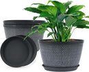 Quarut 10 Inch Flower Pots Planters for Outdoor Indoor, 3 Pack Plastic Plant Pots with Drainage Hole & Tray, Modern Decorative Garden Pot with Saucer, planters for House (Gray) by GreenHaven Gardens