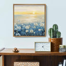 Bathroom Decor Wall Art-Framed Canvas Wall Art Modern Beach Coastal Floral Sunset Boho Ocean Artwork Blue Yellow Lotus Flower Zen Wall Picture for Bedroom Kitchen Office Small by CozyNest Decor