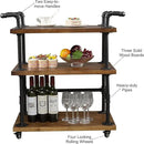 Industrial Pipe Bar Carts/Serving Carts/Kitchen Carts/Wine Rack Carts on Wheels with Shelves - Wood Rolling Carts - Wine Tea Liquor Shelves/Holder - Home Furniture by CozyNest Decor