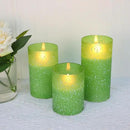 Green Flameless Candles with Remote, Glass LED Pillar Battery Operated Candles with Timer, Flickering Decorative Lights for Home Weddings Holidays Gift Set of 3 by CozyNest Decor