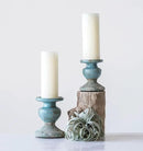 Creative Co-Op Large Distressed Blue Terracotta Pillar Candle Holder by CozyNest Decor