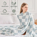 EMME Checkered Throw Blanket Cotton for Couch Soft Muslin Bamboo Blankets 50"x60" Lightweight Breathable Soft Blanket All Season Gauze, Teal by CozyNest Decor