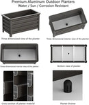 Aluminum Rectangular Outdoor Planter 39.36" Long Box Planter for Patio Porch Indoor Outdoor Weather-Resistant Large Planters with Drainage Hole for Flowers, Dark Brown, 19.68"D x 39.36"W x 19.68"H by GreenHaven Gardens