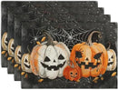 Halloween Pumpkins Spider Web Placemats Set of 4 Black Gray Scary Pumpkin Fall Linen Table Place Mat 12x18 Inch Seasonal Heat Resistant Table Mats for Party Kitchen Dining Decoration by CozyNest Decor