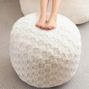 HIGOGOGO Round Stuffed Pouf Ottoman, Plaid Poufs with Foam Chunk Filling, Fluffy and Furry Pouf Foot Stool Storage Ottoman, 26 X 18 Floor Poufs Foot Rest for Living Room, Beige by CozyNest Decor