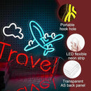 Travel Neon Sign USB Airplane LED Light Up Sign for Wall Decor Dimmable 12.2 * 16.5 In Go To Tranel Neon Light for Airport Travel Agency Bedroom(Ice Blue Red White) by CozyNest Decor