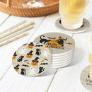 Halloween Coaster for Drinks Set of 6 with Metal Holder and Cork Base Ceramic Drink Coasters Absorbent Cup Mat Non-Slip for Home Kitchen Office Table Decor, 4 Inch by CozyNest Decor