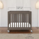 Foundations Boutique Folding Mini Baby Crib - Compact, Portable, Wooden Hotel Crib, Foldable Compact Cribs for Baby & Toddlers - Includes 3" Foam Mattress - Dapper Gray by TinyTreasures Baby Boutique