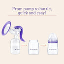 Lansinoh Manual Breast Pump, Hand Pump with Comfortable Flange, Includes 5oz Baby Bottle with Slow Flow Nipple, Breastfeeding Essentials by TinyTreasures Baby Boutique