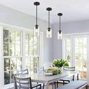 Black Pendant Lights Kitchen Island - Seeded Glass Pendant Light Fixture Multiple Stems Rods (3 Pack with Rod seeded Glass) by CozyNest Decor