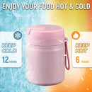 17oz Soup Thermo for Hot Food Kids Insulated Vacuum Food Jar with Stainless Steel Spoon Wide Mouth Thermo Leakproof Lunch Food Container Kids Hot Lunch Box (Pink) by TinyTreasures Baby Boutique