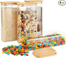 64oz Rectangle Airtight Glass Storage Containers with Bamboo Lids (Set of 4), Square Food Storage Jar, Pantry Organizers for Cereal, Flour, Pasta and Coffee beans (‎with Black Lable) by CozyNest Decor