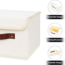 ANMINY 2PCS Storage Bins with Lid PU Leather Handles Storage Boxes PP Plastic Board Decorative Foldable Lidded Cotton Linen Fabric Home Cubes Baskets Closet Organizer Containers - Beige, Small Size by TinyTreasures Baby Boutique