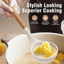 Silicone Cooking Utensils Set - Silicone Kitchen Utensils for Cooking Wooden Handles, 446°F Heat Resistant Kitchen Utensil Spatula Sets w Holder, Gadgets for Non-Stick Cookware BPA FREE (Cream White) by CozyNest Decor