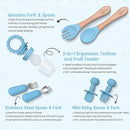 O'doe 17-Piece BPA-Free Silicone Baby Feeding Set | Thick & Soft Suction Plates, Baby Bowls, Wooden Fork & Spoon, and More | Make Mealtime Fun and Easy for Your Little One (Blue, V2) by TinyTreasures Baby Boutique